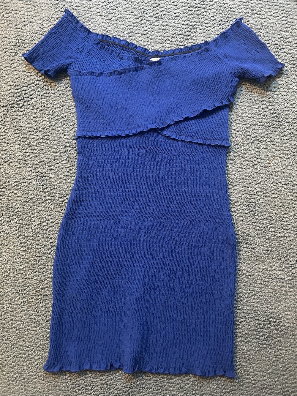 We’re all pretty girls-  Off-Shoulder Blue Smocked Bodycon Dress